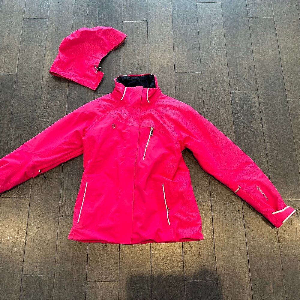 Sunice Pink Insulated Winter Ski Jacket w Detachable Hood, Waterproof, Arm Vents